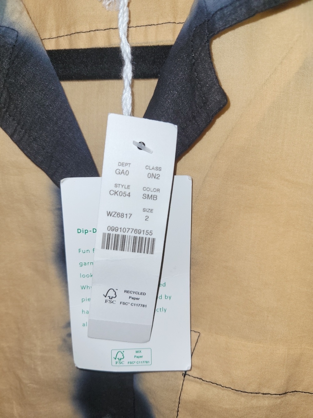 J.Crew Dip-Dye Camp Shirt Soft Buff Multi Tan Navy Button Front Blouse Size 2 NW - Picture 4 of 8